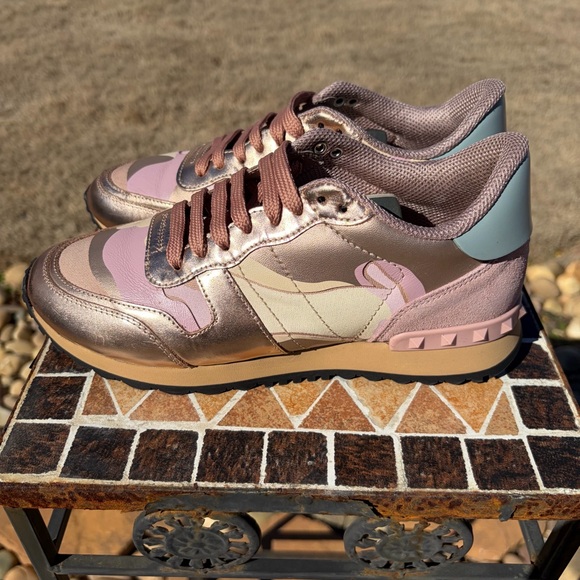 Valentino Garavani Rockrunner Leather & Suede Camouflage Sneakers Size 37.5 - Picture 10 of 11